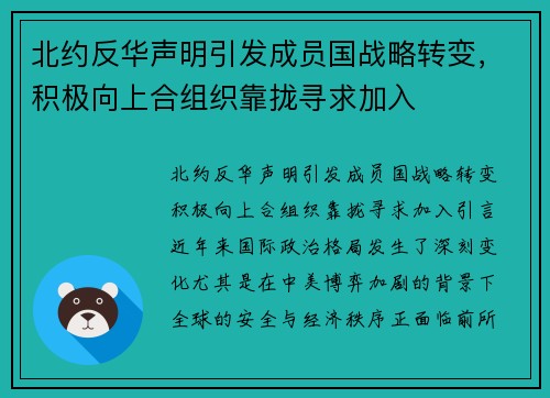 北约反华声明引发成员国战略转变，积极向上合组织靠拢寻求加入